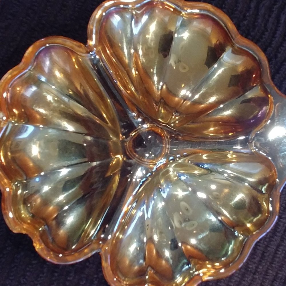 Jeanette Glass Peach Luster Flower dishes-set of 3